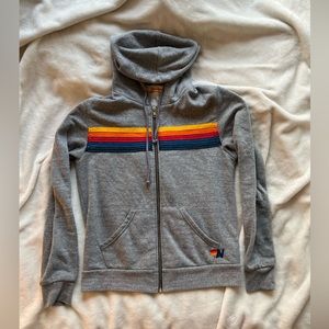 Aviator Nation 5 Stripe Heather Grey Zip Up